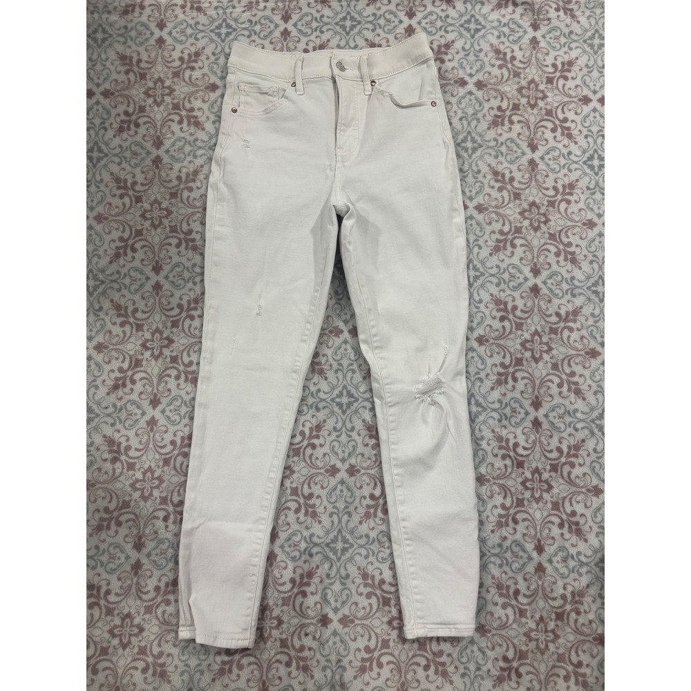 Express Skinny High Rise White Distressed Jeans Size 2R